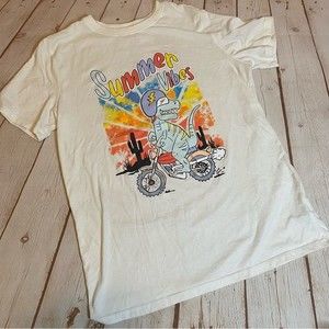 Cat & Jack Summer Vibes Dirtbike Motorcycle T-Rex Dinosaur Off White Tee Shirt